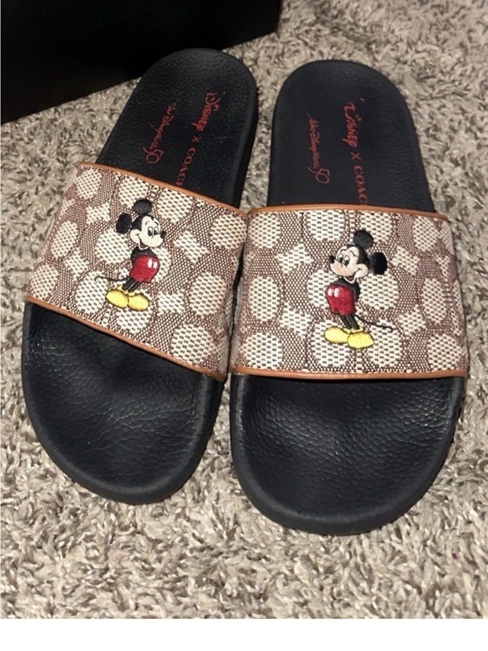 Coach x Disney Mickey Mouse Tan Brown Black Slide Sandals